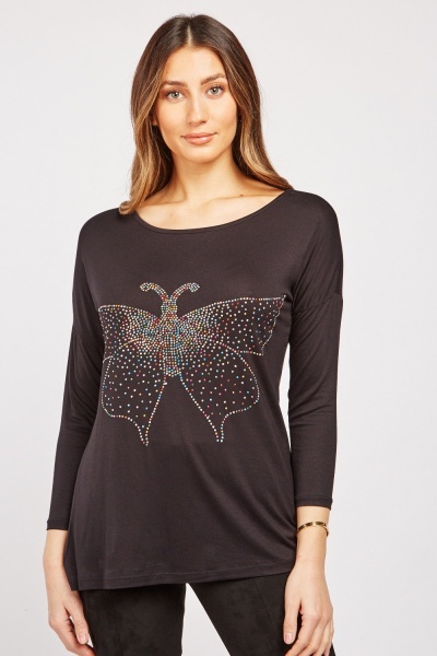 Multi-Coloured Encrusted Butterfly Top