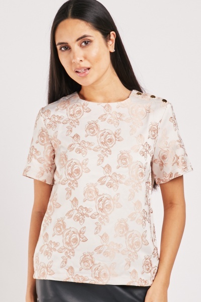 Rose Embroidered Short Sleeve Top