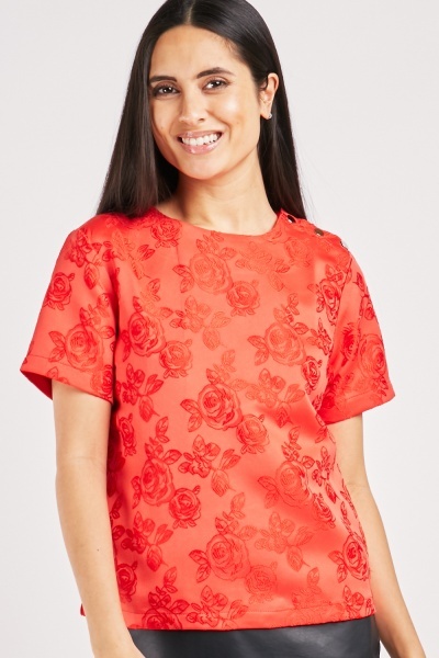 Rose Embroidered Short Sleeve Top