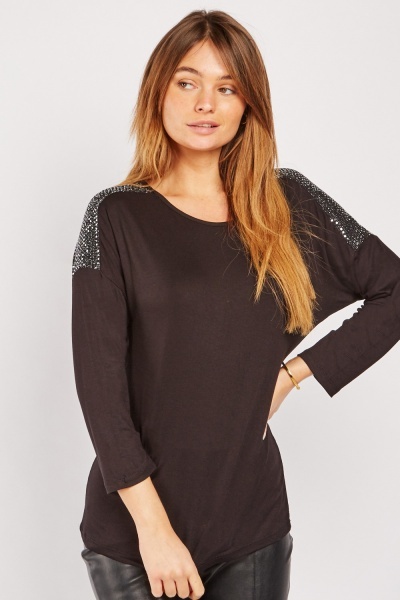 Shimmery Contrast Shoulder Top