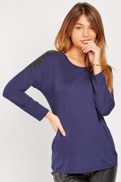 Shimmery Contrast Shoulder Top