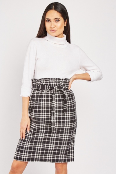 Paper Bag Waist Tartan Skirt