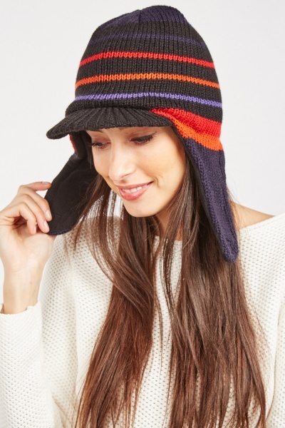 Knitted Striped Trapper Hat