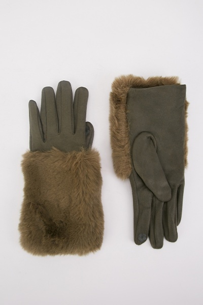 Faux Fur Trim Touch Gloves