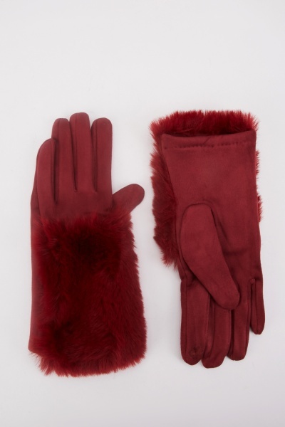 Faux Fur Trim Touch Gloves