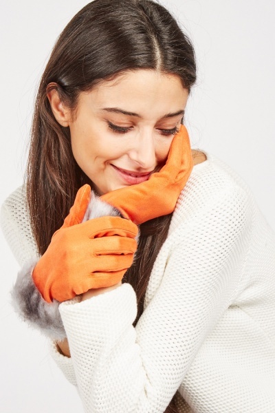Suedette Faux Fur Trim Touch Gloves