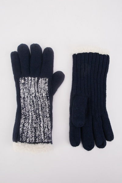 Glitter Contrast Chunky Knit Gloves