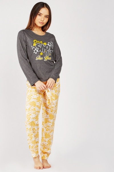 Flower Print Contrast Pyjama Set