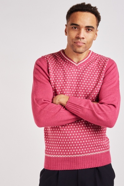 Patterned V Neck Knit Jumper