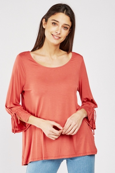 Tie Up Sleeve Plain Jersey Top