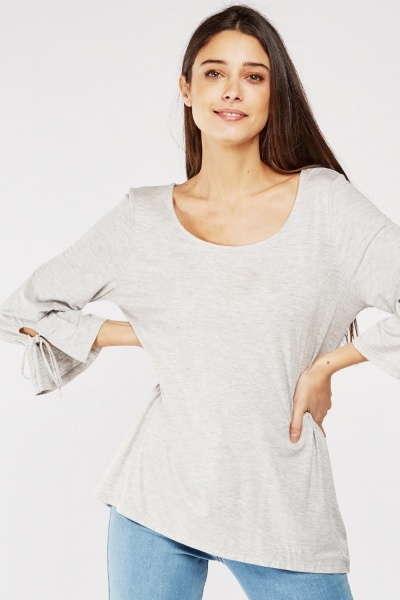 Tie Up Sleeve Plain Jersey Top