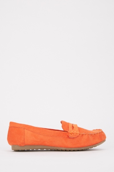 Top Stitched Suedette Loafers