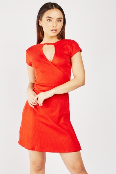 Keyhole Ribbed Wrap Dress