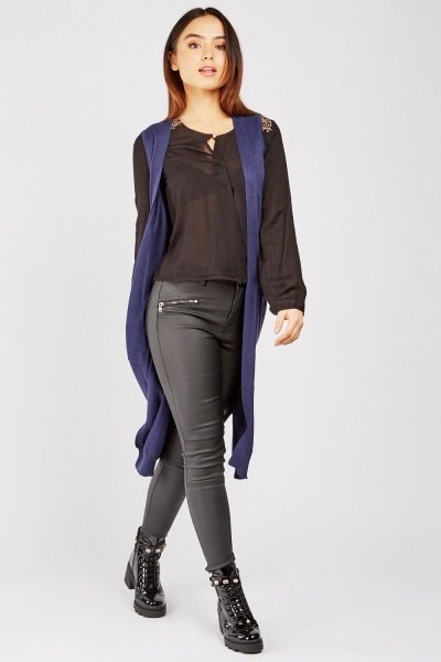 Sleeveless Long Knit Cardigan