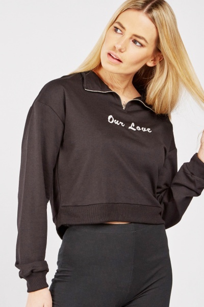 Embroidered Front Zip Up Top