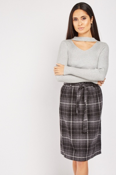 Paper Bag Waist Plaid Skirt