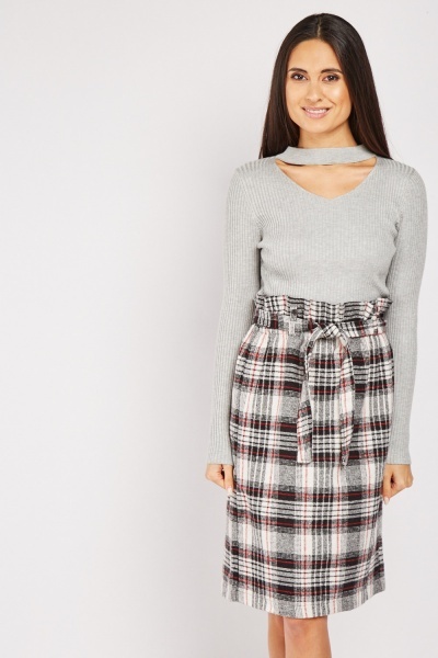 Paper Bag Waist Plaid Skirt