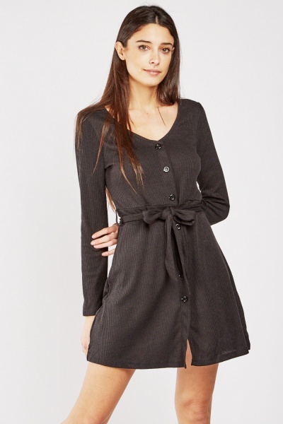 Button Front Light Ribbed Dress