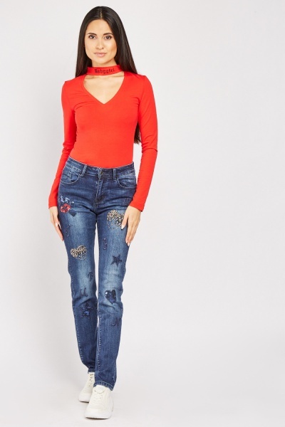 Sequin Beaded Embroidered Jeans