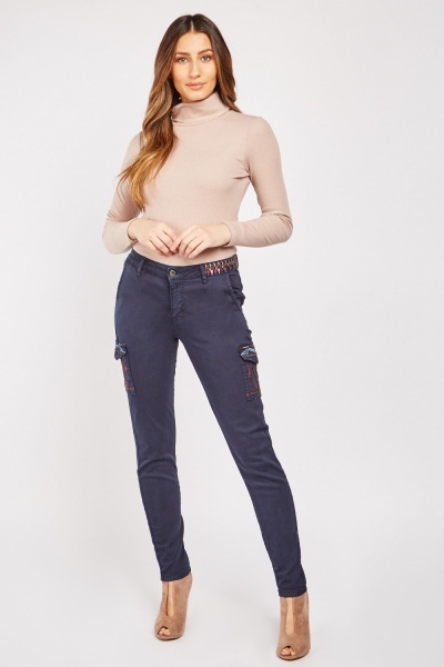Embroidered Flap Pocket Side Trousers
