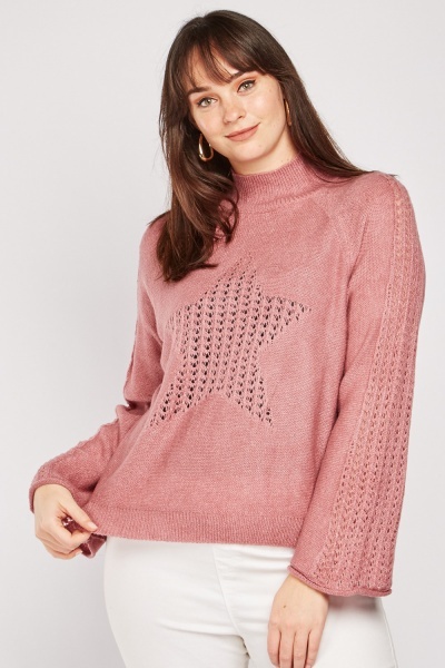 Perforated Star Pattern Knit Jumper