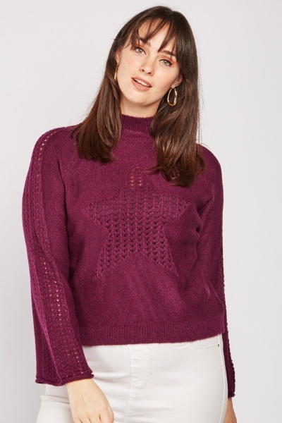 Perforated Star Pattern Knit Jumper