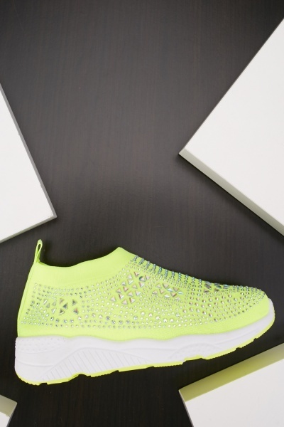Studded Slip On Knit Trainers