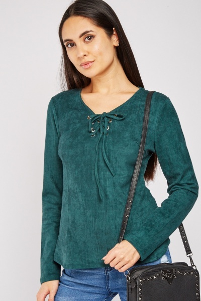 Lace Up Suedette Top