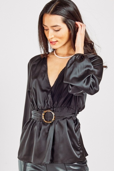 Tortoise Shell Belted Sateen Blouse