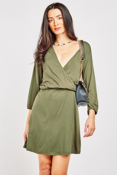 Plain Jersey Dress In Olive