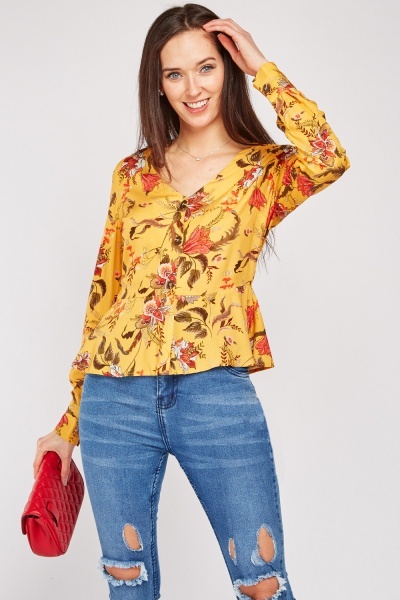 Oriental Floral Frilly Blouse