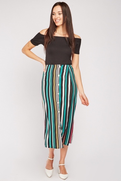 Vertical Striped Midi Skirt
