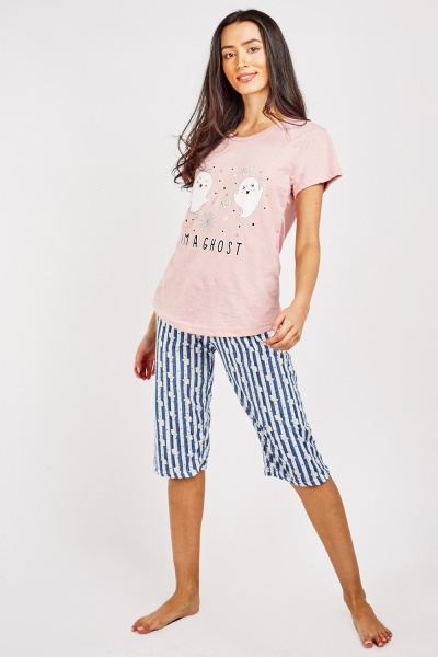 Graphic Print Pyjama Top And Trousers Set