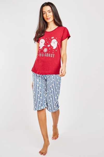 Graphic Print Pyjama Top And Trousers Set