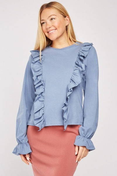 Ruffle Trim Jersey Top