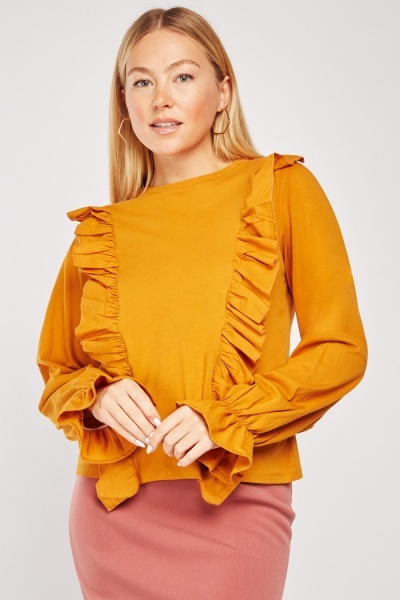 Ruffle Trim Jersey Top