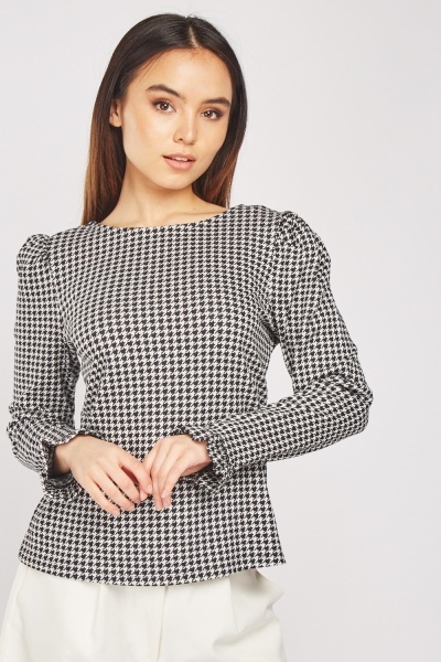 Long Sleeve Houndstooth Top