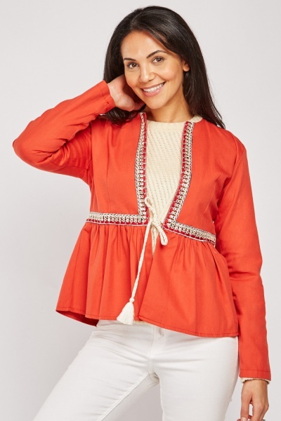 Embroidered Trim Frilly Jacket
