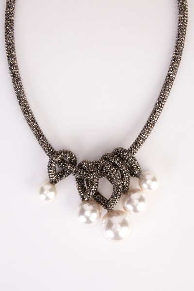 Faux Pearl Insert Encrusted Necklace