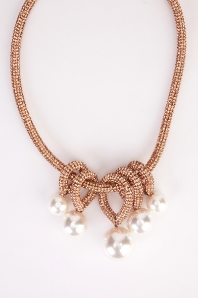 Faux Pearl Insert Encrusted Necklace