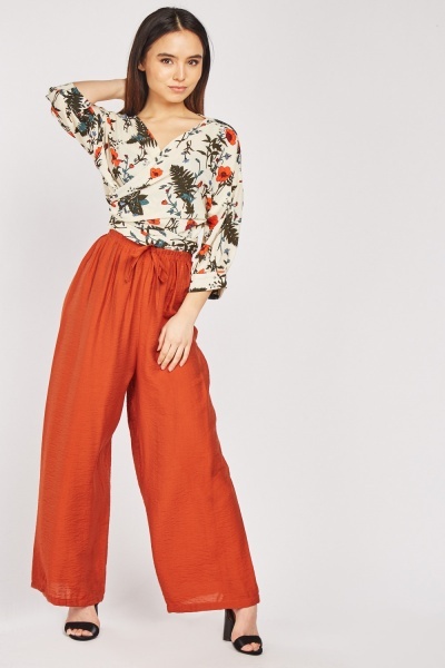 Wide Leg Crinkle Trousers