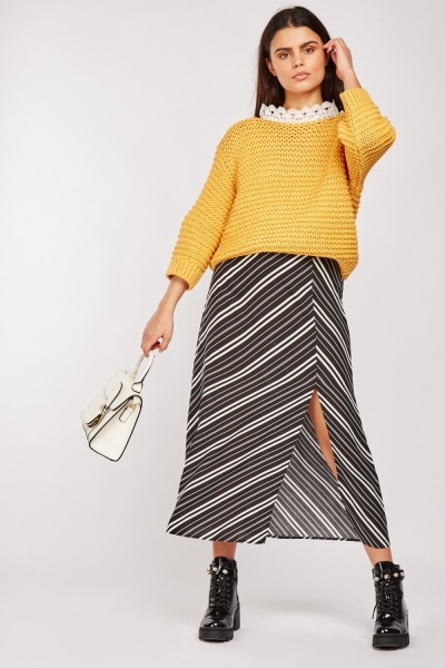 Slanted Stripe Midi Skirt