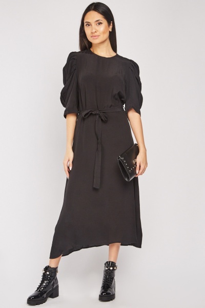 Gathered Sleeve Midi Dress