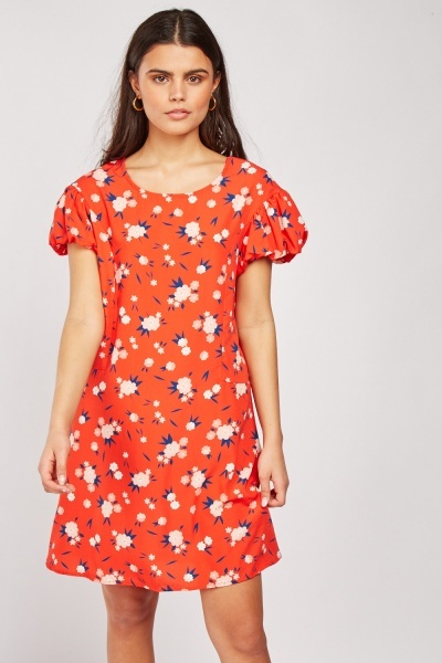 Floral Gathered Sleeve Shift Dress