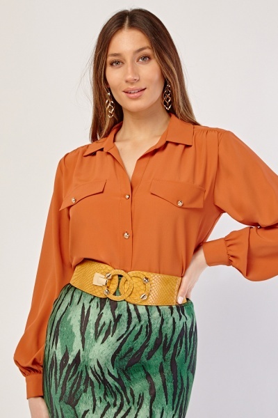 Imitation Flap Front Shirt In Rust