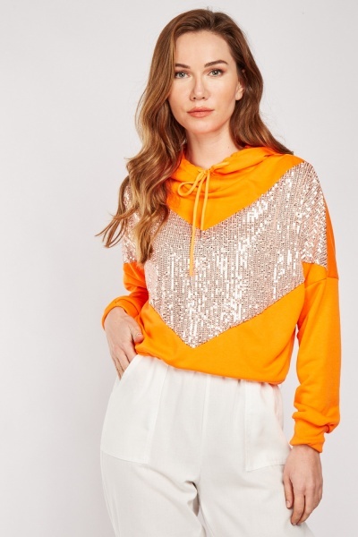 Sequin Panel Crop Hoodie