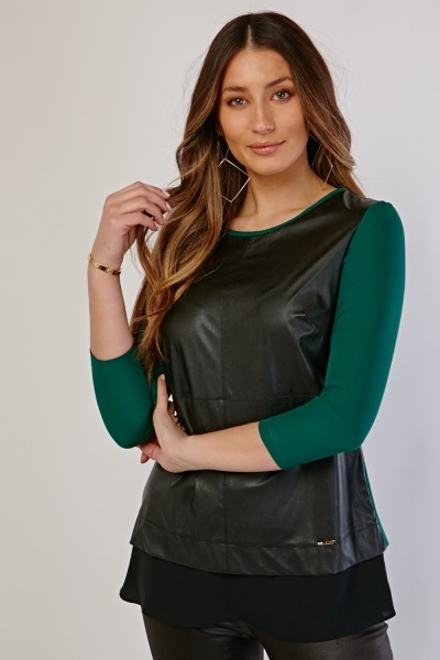 Faux Leather Panel Top
