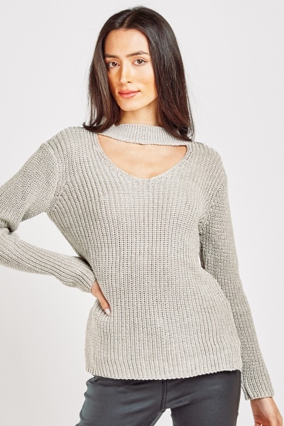 Keyhole Choker Neck Knit Jumper