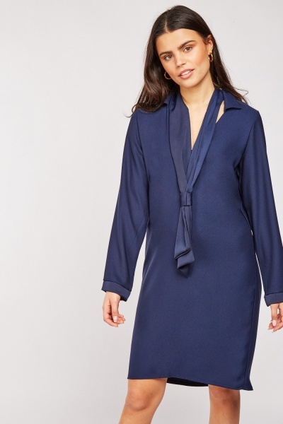 Tie Up Neck Shift Dress