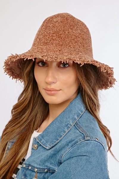 Chenille Hat With Frayed Brim